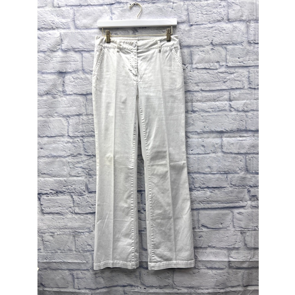 Trina Turk Flare Leg Pants Womens 4 White Excellent Cotton Blend Trousers 131118